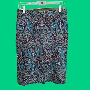 Talbots pencil skirt knit with lining blue green printed pattered pencil skirt 6